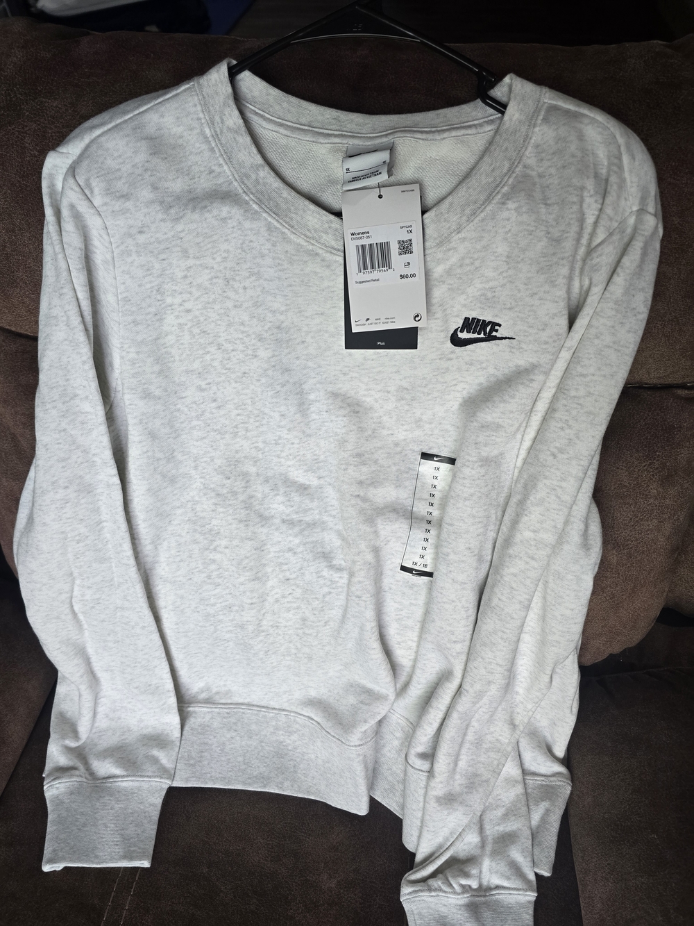 Nike White/Light Gray Pullover Sweatshirt with Black Swoosh